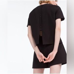 Zara Loose Fit Short Sleeve Crewneck Top Black Romper Jumpsuit
